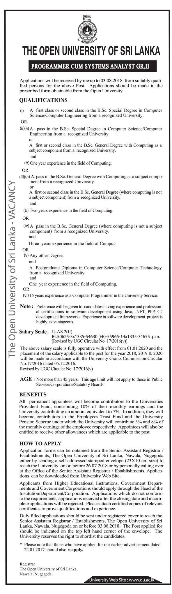 Programmer / System Analyst - The Open University of Sri Lanka